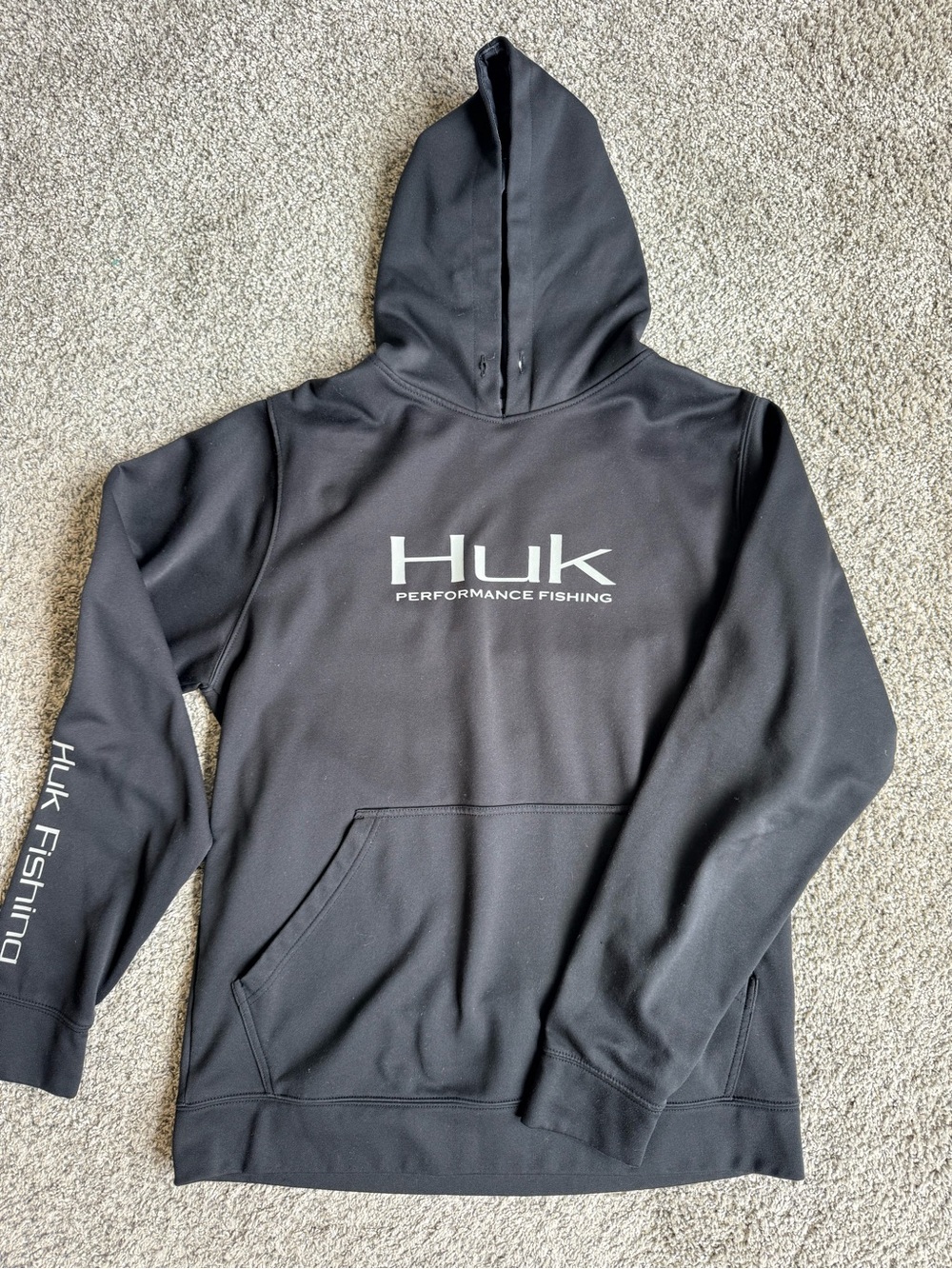 Huk Black Performance Fishing Hoodie with White Logo